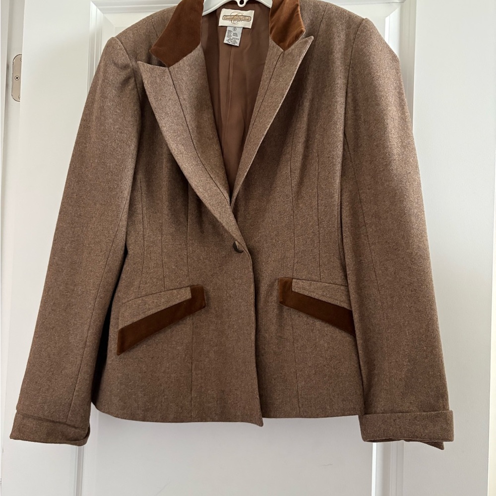 Cambridge Dry Goods Brown Wool Blend Blazer with Dark Brown Velvet Trim